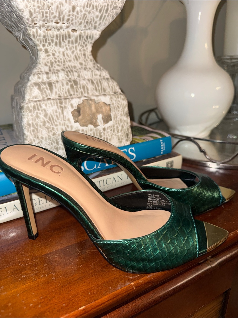 INC 
Amra Dress Slide Sandals,Emerald Snake Print - Picture 4 of 5